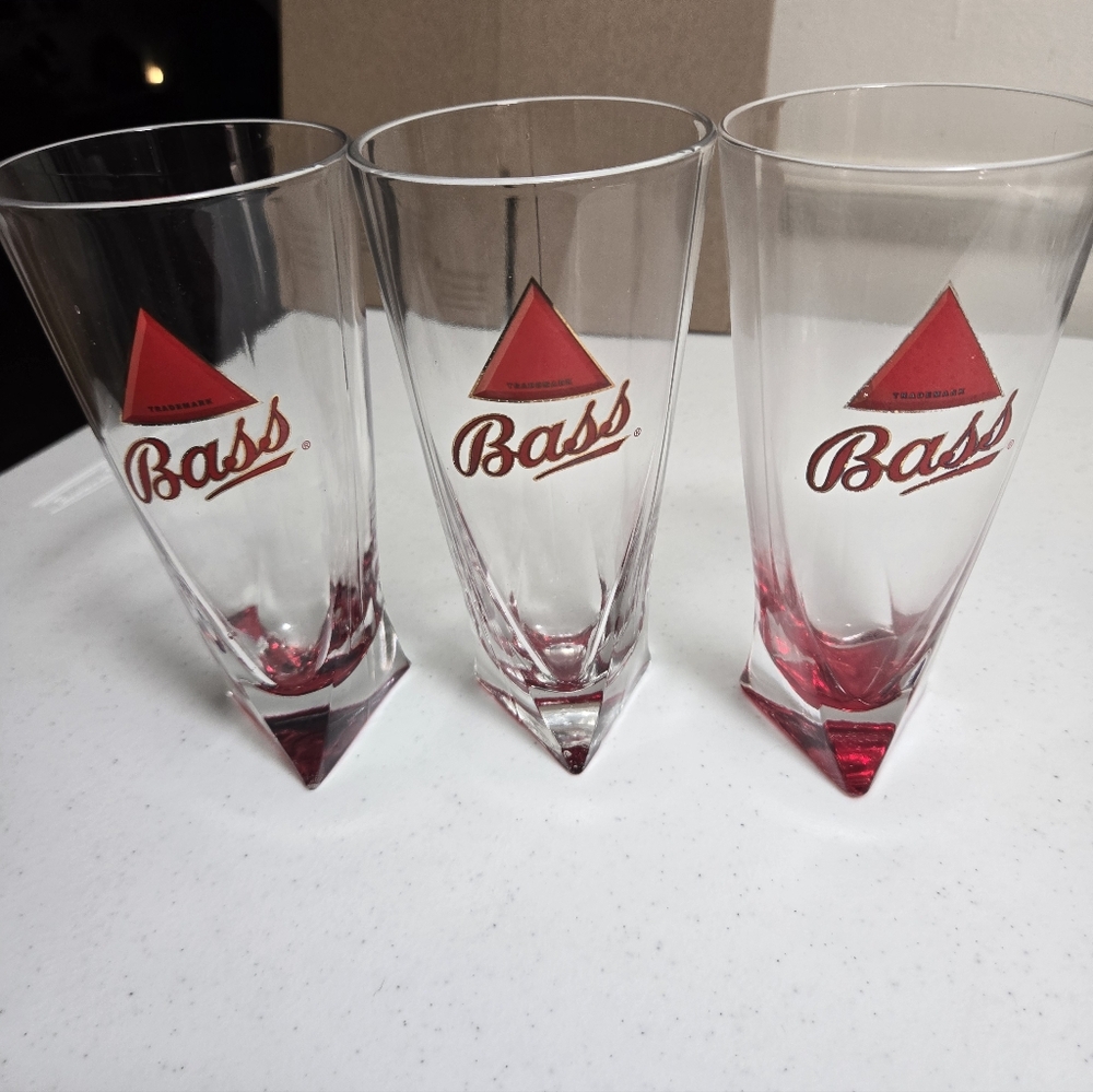 Bass Ale Red Triangle Bottom  Beer Glasses. 16oz.? Set Of 3.